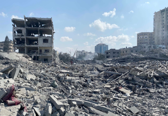 הריסות בשכונת אלרימאל בעזה בעקבות תקיפות צה"ל, 9 באוקטובר 2023. צילום: WAFA ויקיפדיה