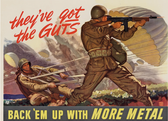 פוסטר של צבא ארצות הברית משנת 1943 המעודד תרומות מתכת. מקור: הספרייה הדיגיטלית של אוניברסיטת צפון טקסס